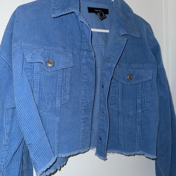 forever 21 blue corduroy cropped jean jacket - Picture 2 of 3